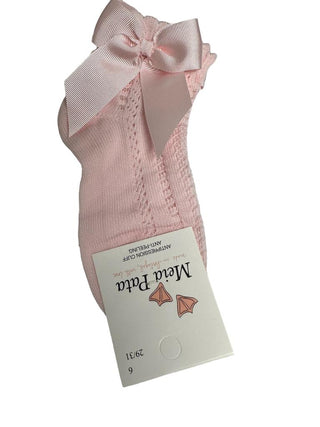Short socks with grossgrain side bow Baby Pink