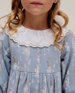 Blue girls dress with embroidered collar
