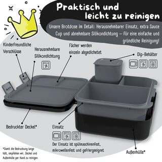 Lunch box with compartments, light & leak-proof - Game black