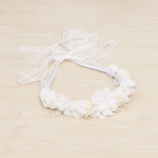 Lili flower headband, dried white flower and ribbons