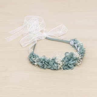 Lili flower headband, dried green flower and ribbons