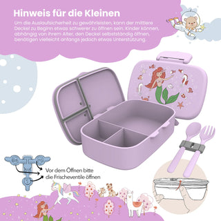 Children's lunch box with compartments, light and leak-proof - mermaid