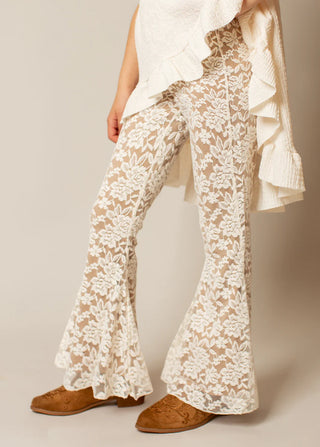 Cream Lace flare trousers