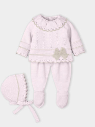 Baby knitted 3 piece outfit pink