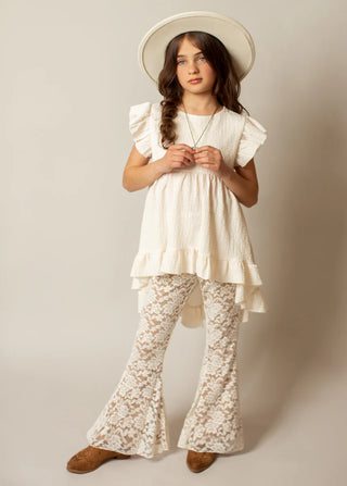 Cream Lace flare trousers