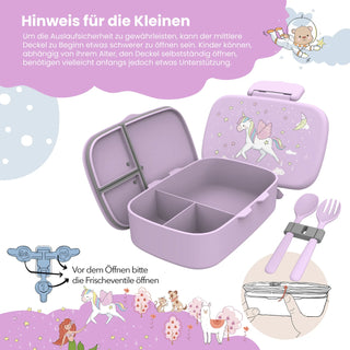 Lunch box children with compartments, light & leak-proof - unicorn
