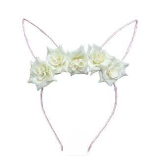 Bunny ears headband with flowers cream