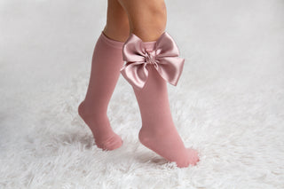 Knee socks with Double Satin Bow Dry Pink