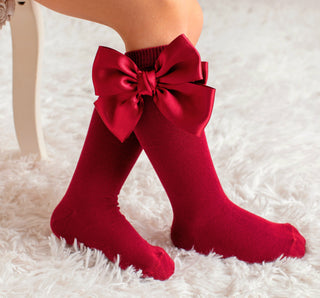 Knee socks with Double Satin Bow Red