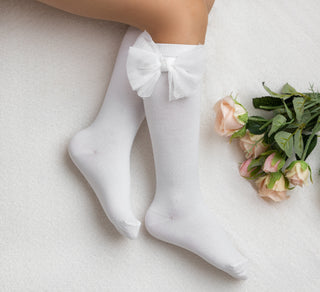 Ivory knee socks with tulle knot bow