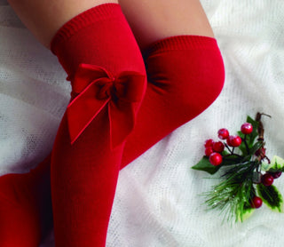 High socks with velvet bow