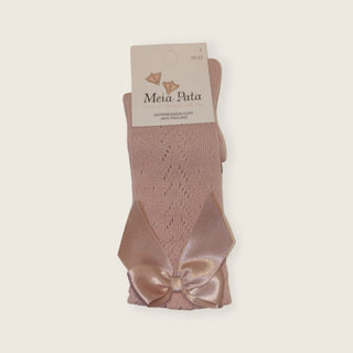 Knees socks spike with satin bow dry pink
