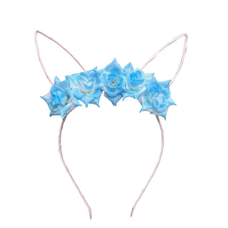 Bunny ears headband with flowers blue