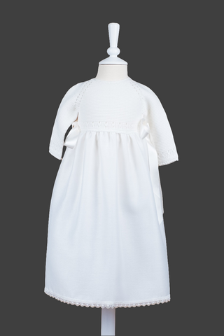 Long Sleeve Christening Gown with Knit Top and satin bows – Times Like These Long Sleeve Christening Gown with Knit Top and satin bows – Times Like These