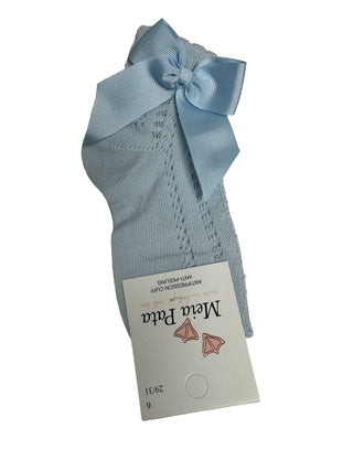 Short socks with grossgrain bow baby blue