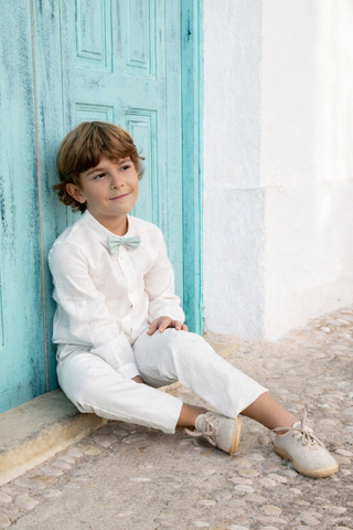 Niseret Trousers in White Linen