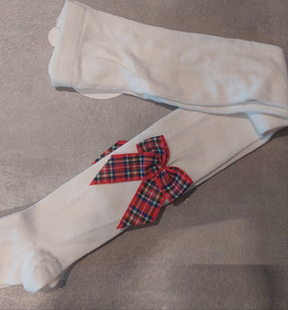 Plain tights with Tartan Bow