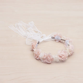 Pink Floral hair wreath ideal for buns with bambula flower