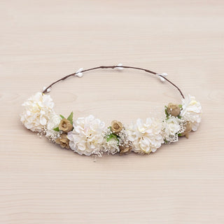 Floral hair wreath with assorted flowers and gypsophila