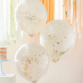 Double Layered Peach and Gold Glitter Confetti Balloons