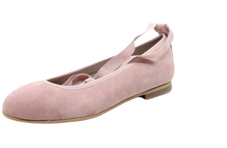 Pink Suede Ballerina Shoes with Ribbon