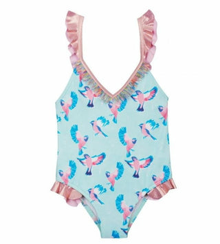 Pink Bird Ruffle Swimsuit UPF50