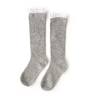 Grey + White Lace Top socks