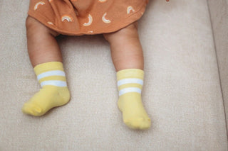 Sunshine Yellow sock with two contrasting white stripes