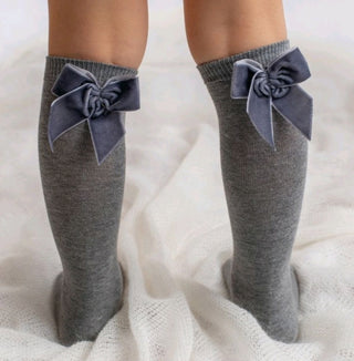Grey knee socks with Velvet bow