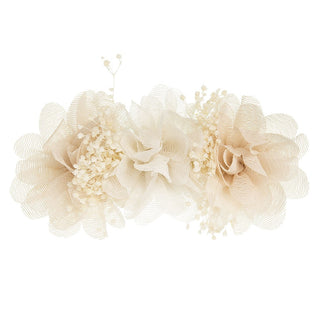Ornamento floreale glitterato con fiori secchi color crema