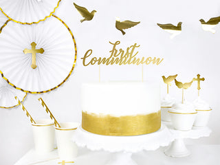 First Communion cake topper, gold, 21cm
