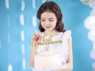 First Communion cake topper, gold, 21cm
