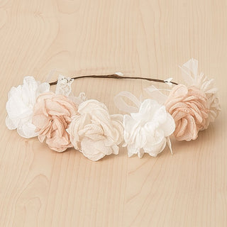 Floral crown with combined flowers and muslin ribbons