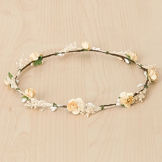 Crown with roses and tiny dry blossom in ivory