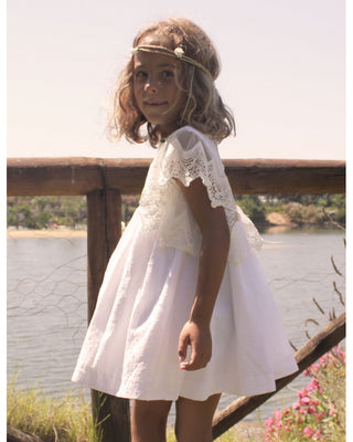 White Plumetti Dress with Tulle Sleeves